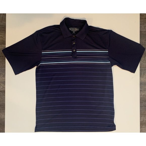 Pebble Beach Performance Men's Golf Polo Size M Navy Blue Striped Short Sleeve - Picture 1 of 10